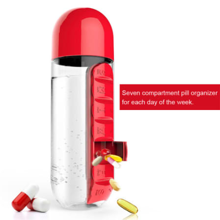 Pill and Vitamin Organizer Water Bottle