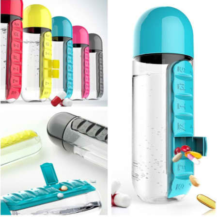 Pill and Vitamin Organizer Water Bottle